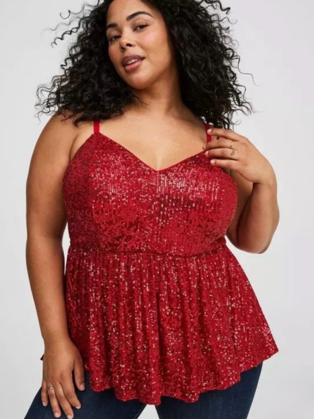 torrid Red Sequin V-Neck Peplum Camisole